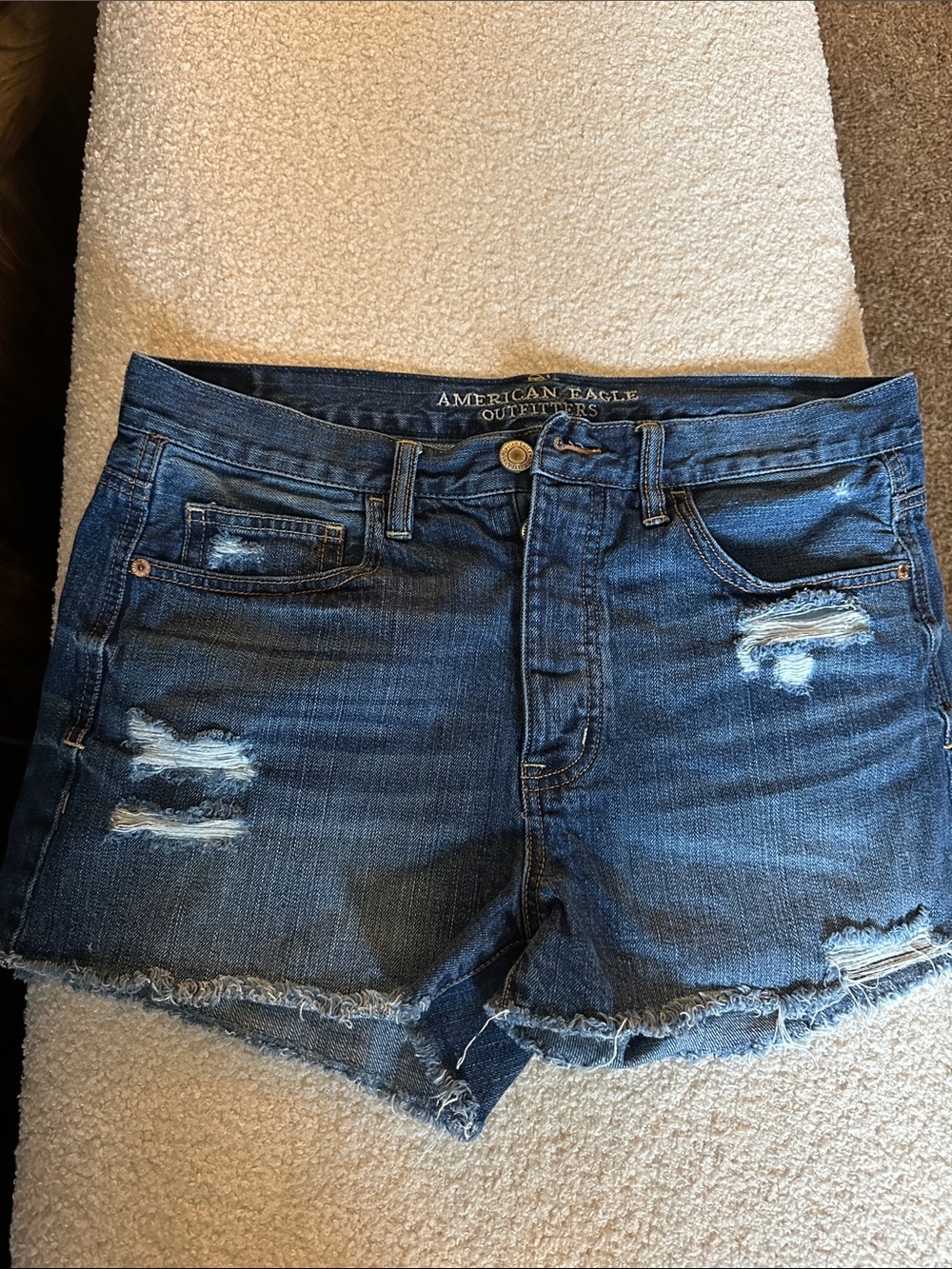 American Eagle Outfitters Blue Distressed Denim Jean Shorts